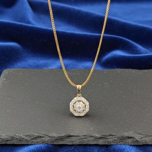 گردنبند زنانه شش ضلعی نگین دار طلایی