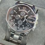 ست مردانه ساعت دیزل DIESEL تاریخ دار با دستبند وگردنبند کارتیر نقره ای - Image 2