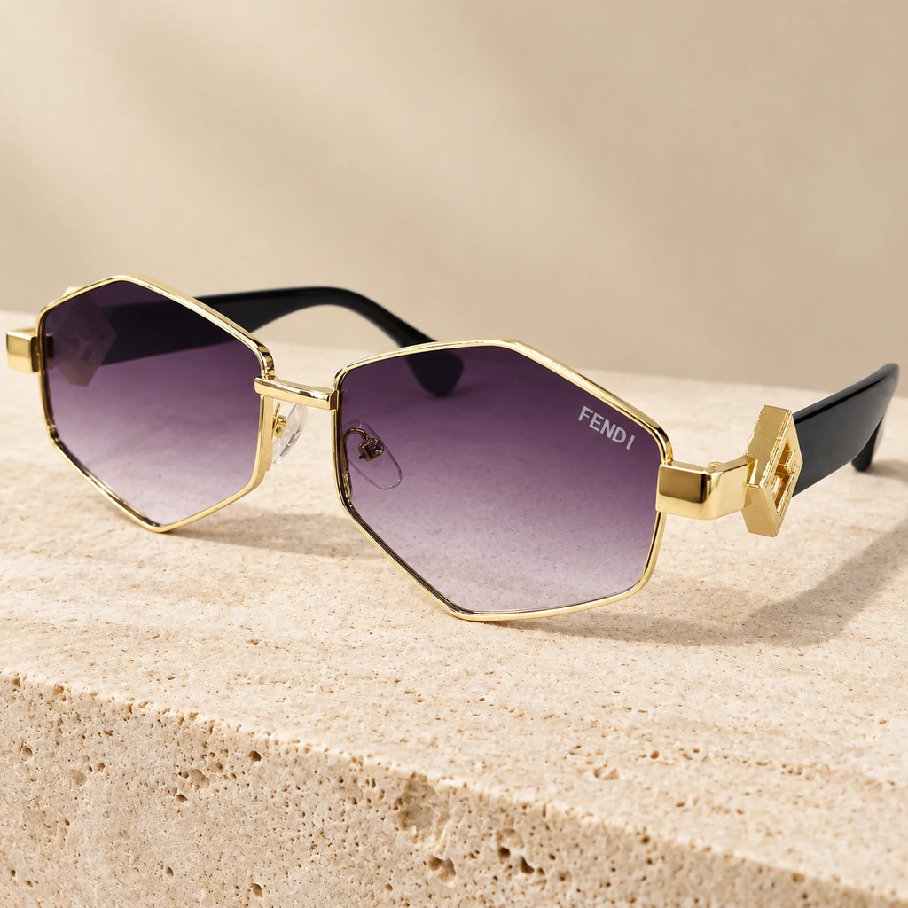 FENDI-SUNGLASS-BLACK-1 عینک آفتابی فندی FENDI استاندارد UV400 یونیسکس چند ضلعی - Image 1